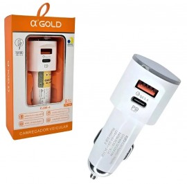 CARREGADOR USB AUTOMOTIVO TURBO COM 1 ENTRADA USB E 1 ENTRADA TIPO-C AGOLD CJ06-4