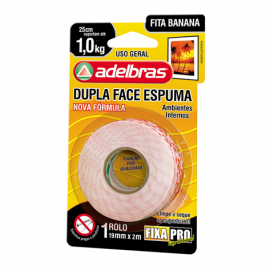 FITA ADESIVA DUPLA FACE 19X2M FIXA PRO ESPUMADA SUPORTA ATE 1KG EM 25CM 