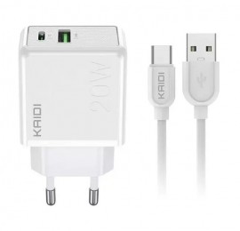 CARREGADOR COM CABO TIPO-C 20W TURBO COM 1 ENTRADA USB E 1 TIPO C REF KD-670C
