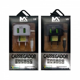 CARREGADOR USB 2.4A COM 2 ENTRADAS USB MICRO USB REF MAX-CAR112