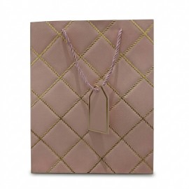 SACOLA PARA PRESENTE LUXO ROSA/OURO 32X26X12CM REF FJ91187
