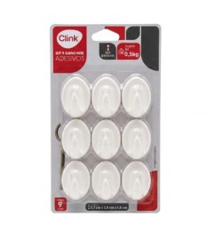 GANCHO ADESIVO PEQUENO BRANCO C/9 SUPORTA ATE 0,5 KG REF CK3562