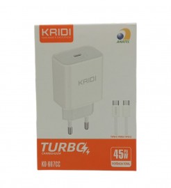 CARREGADOR COM CABO TIPO C X TIPO C 45W TURBO COM 1 ENTRADA TIPO C REF KD-667CC
