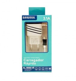 CARREGADOR USB X MICRO USB 3.1A COM 2 ENTRADAS USB  REF AL-9008/9006