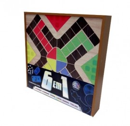 JOGO 6 EM 1 XADREZ/DOMINO/DAMA/LUDO/BINGO/TRILHA TABULEIRO MADEIRA REF 2879 BRINQUEDO