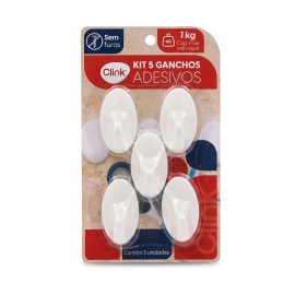 GANCHO ADESIVO MEDIO BRANCO C/5 SUPORTA ATE 1 KG REF CK3561